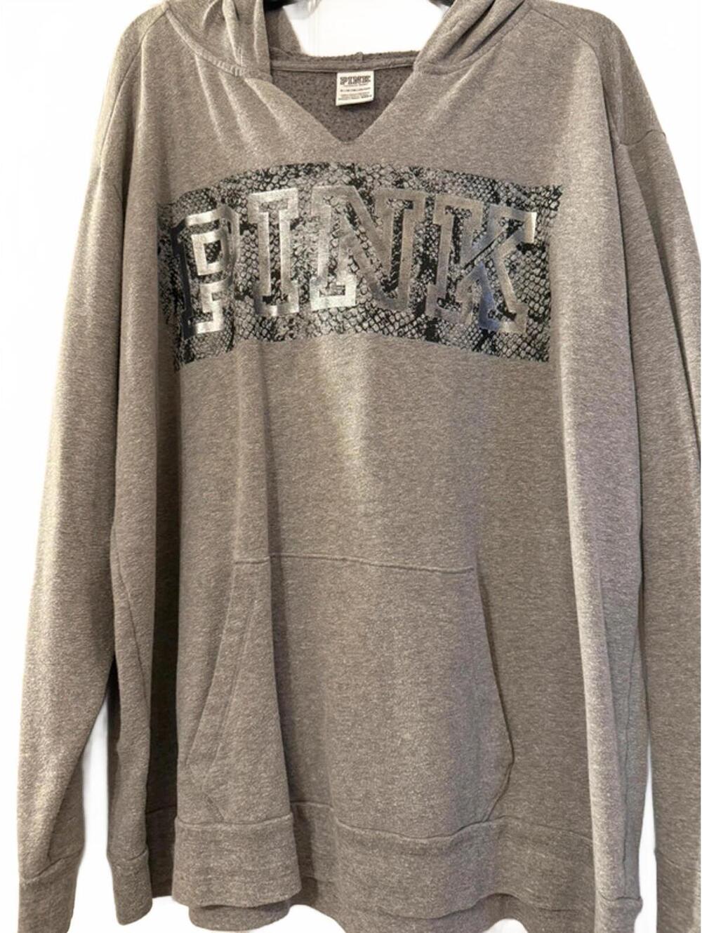 Victoria's Secret Pink Gray Snakeskin Print v neck hoodie size XL